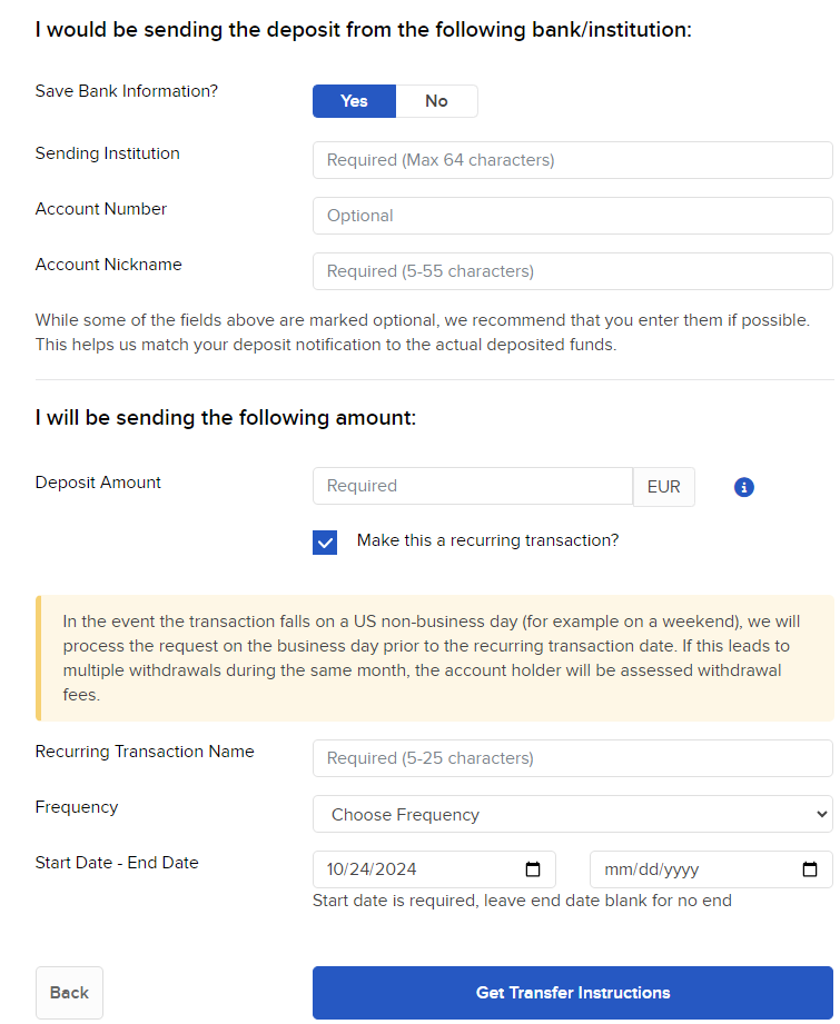 The recurring transaction section for SEPA in Portal.